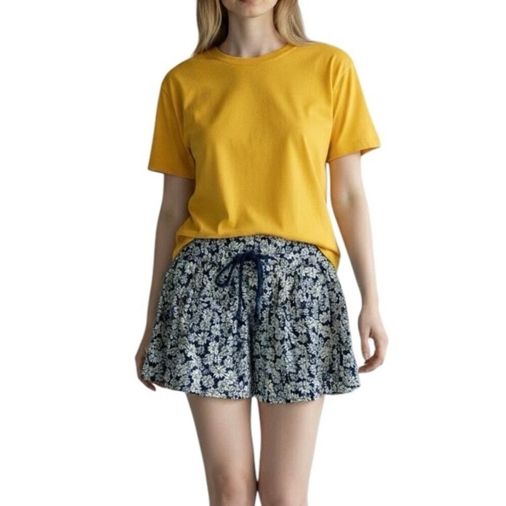 Free People Women’s Medium Offbeat Printed Pull-On Mini Shorts Daisy Print Navy